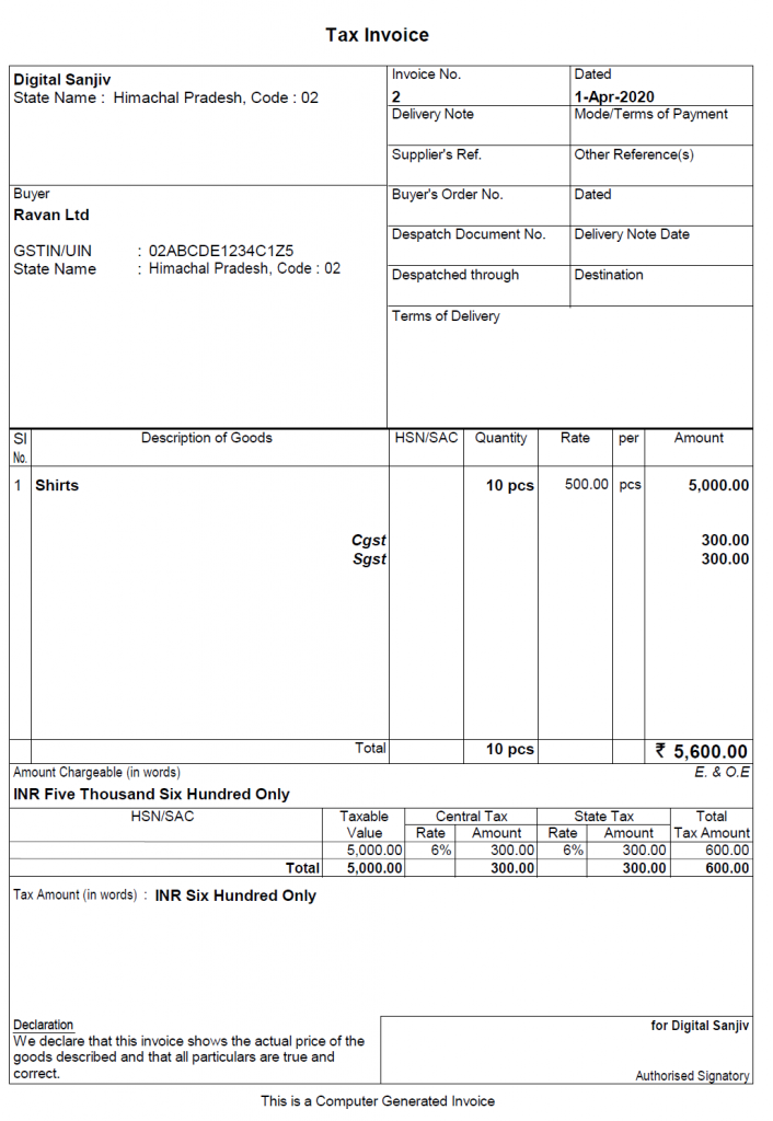 GST Invoice Format in Tally.ERP9 DigitalSanjiv