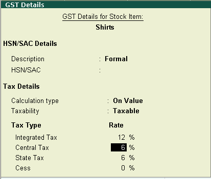 Update GST details for Stock Items
